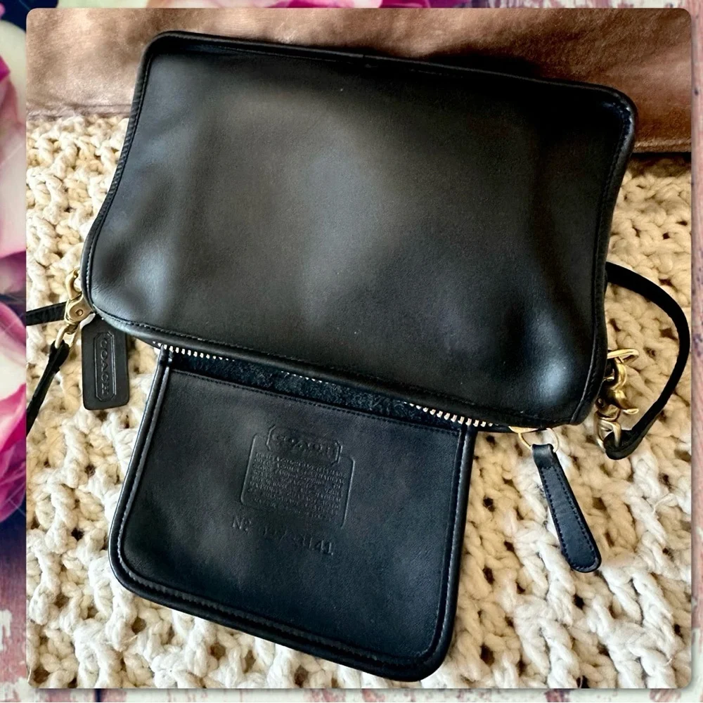 VINTAGE COACH NEW YORK CITY BLACK LEATHER CROSSBODY COMPANION BAG 9300 - Picture 9 of 17